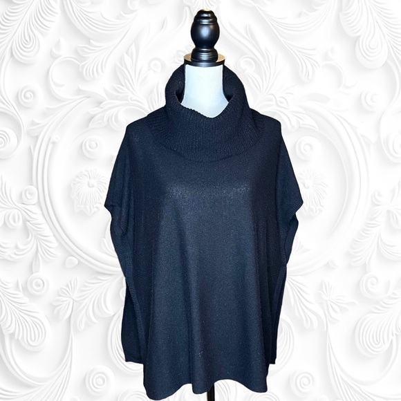 Halogen Cashmere Wool Blend Black Cowlneck Poncho Sweater XS/S Oversized - Picture 1 of 8